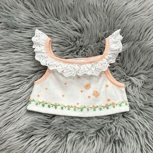 Vintage Girls KMART White And Peach Terry Cloth Crop Top With Floral‎ Designs 2T